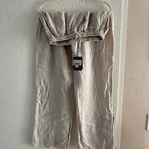 Beige Linen Wide-Leg Pants
